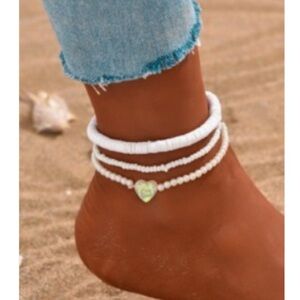 White Beaded Anklet Set